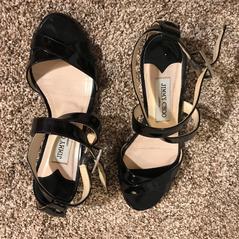 Black Strappy Jimmy Choo Low Wedges